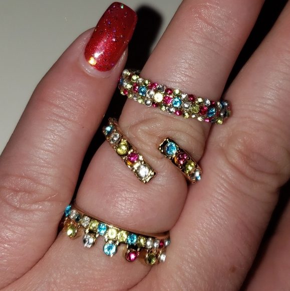 Andante Multi Color Austrian Crystal Set of 3 Stackable Rings - Picture 1 of 10